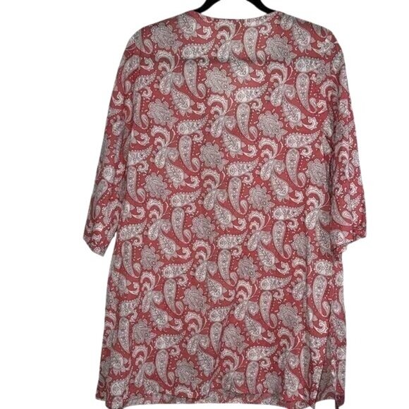 World Market Paisley Red & White V-Neck Tunic Top S/M 100% Cotton Womens Casual - Picture 7 of 9